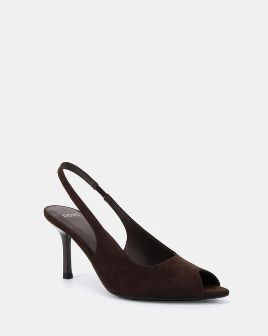 Image of Heels. Productname: Marcella: Espresso Suede - Women's Strappy - High Heel in Espresso Suede colour by brand - Novo