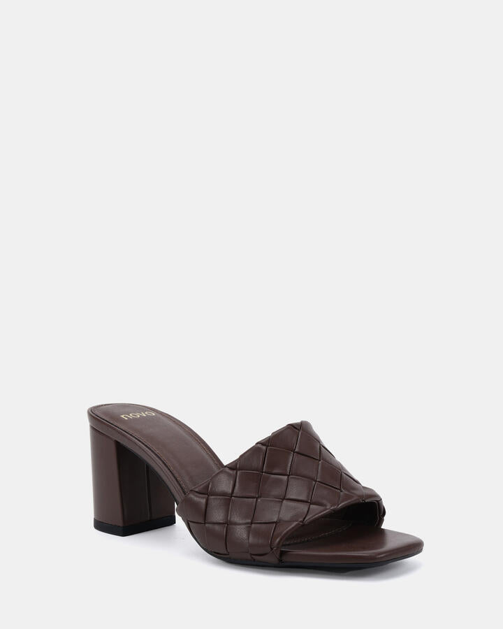 Image of Heels. Productname: Farren: Milk Chocolate - Women's Strappy - High Heel in Midnight colour by brand - Novo