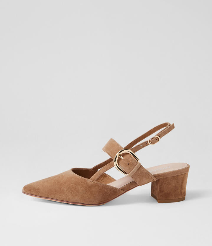 Image of Heels. Productname: Atten Light Choc Suede Heels in Lt Choc colour by brand - MIDAS