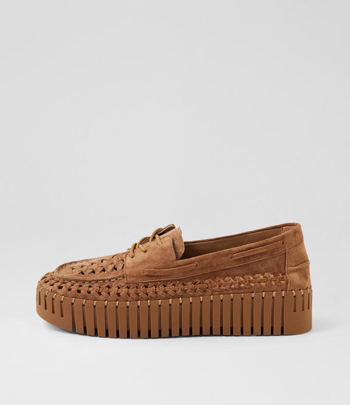 Image of Flats. Productname: Balsa Light Choc Suede Lace Up Flats in Lt Choc-Lt Choc Sole colour by brand - MIDAS