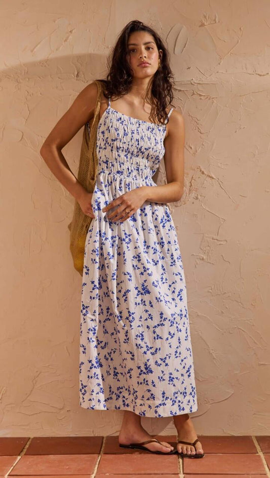 Image of Dresses. Product name - Blue Floral Cotton Backless Midi Dress in Ditzy Floral colour by brand - MINKPINK