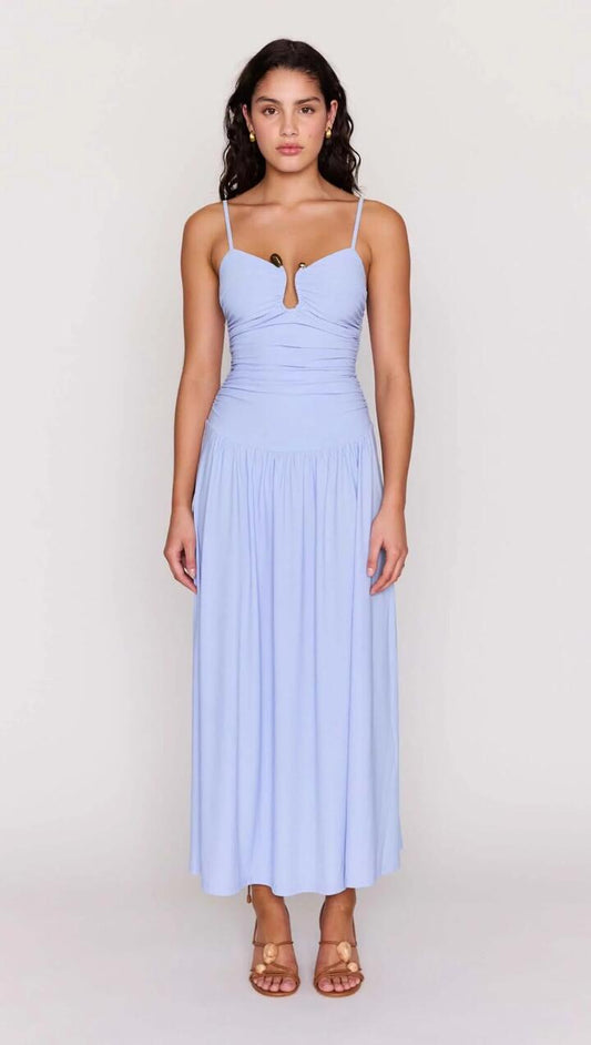 Image of Dresses. Product name - Powder Blue Mesh Drop Waist Maxi Dress in Powder Blue colour by brand - MINKPINK