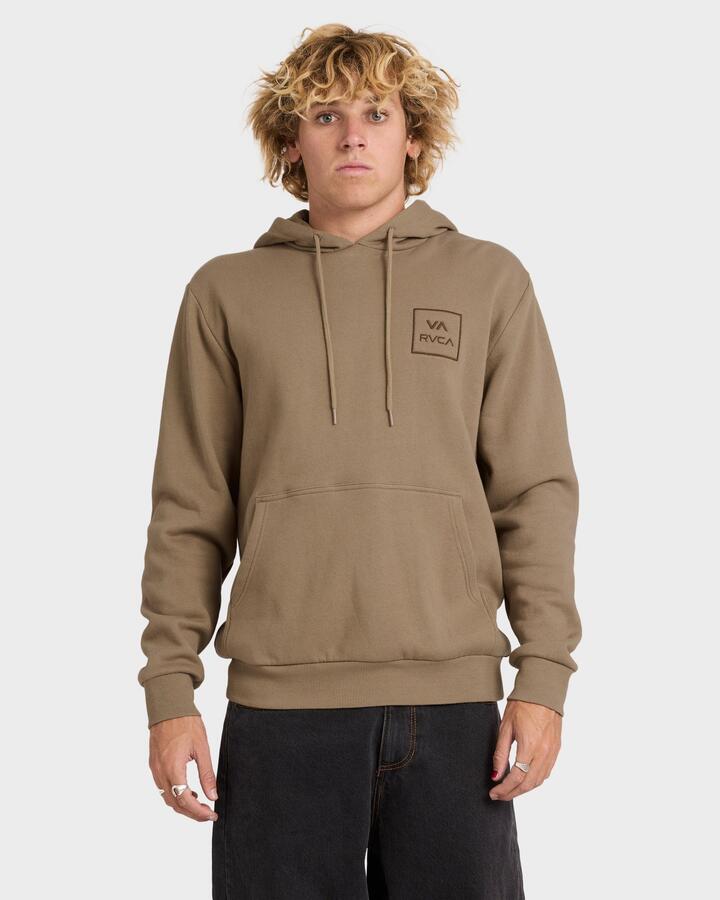 Image of a model wearing Outerwear. Product name - RVCA Mens Rvca All The Ways Pullover Hoodie Coyote in Coyote colour by brand - RVCA