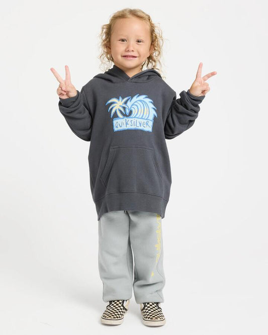 Image of a model wearing Outerwear. Product name - Quiksilver Boys 2-7 Tropic Tides Pullover Hoodie Iron Gate in Iron Gate colour by brand - Quiksilver