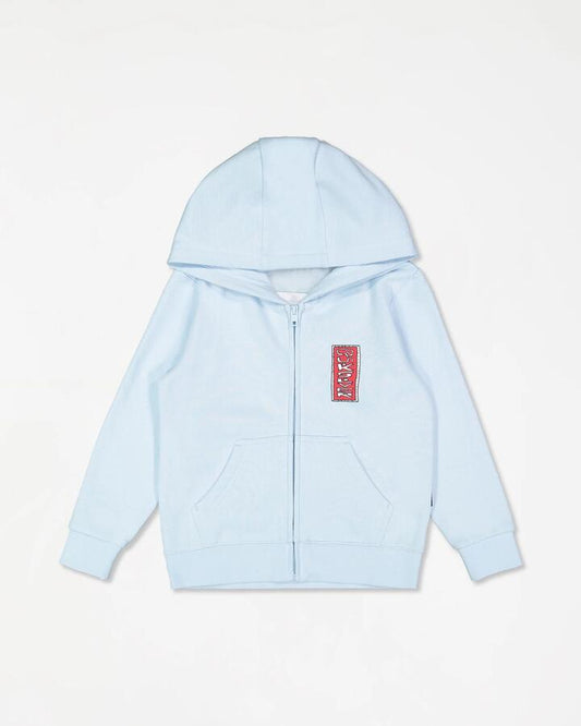 Image of a model wearing Outerwear. Product name - Quiksilver Boys 2-7 Radical Times Pullover Hoodie Airy Blue in Airy Blue colour by brand - Quiksilver