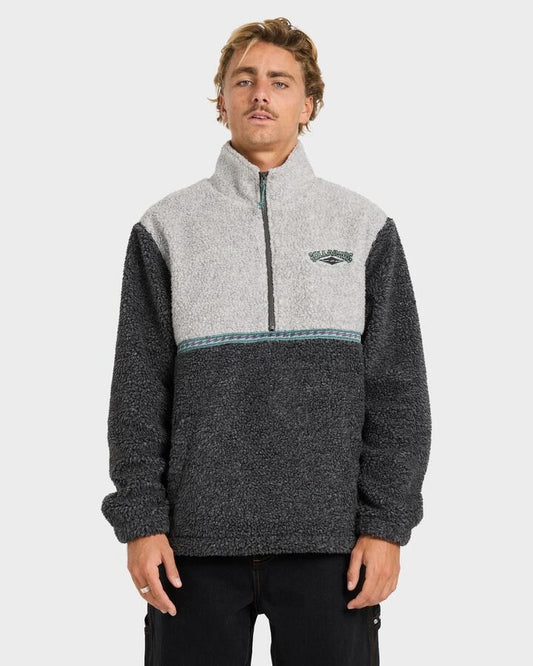 Image of a model wearing Outerwear. Productname: billabong - Mens Tombstone Mock Neck Fleece Top - Oatmeal Heather - in Oatmeal Heather colour by brand - billabong