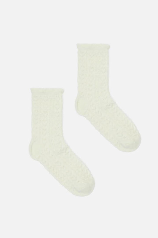 Image of Socks. Productname: Textured Heart & Frill Sock in Cream colour by brand - Princess Highway