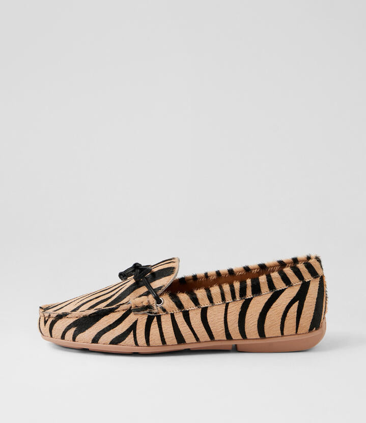 Image of Flats. Productname: Reesus Nude Zebra Pony Loafers in Nude Zebra colour by brand - MIDAS