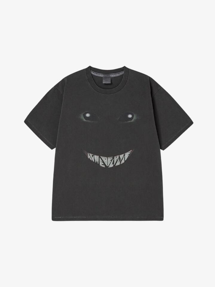Image of a model wearing Shorts. Productname: ADLV Alien Monster Pigment Short Sleeve T-Shirt in Charcoal colour by brand - ADLV