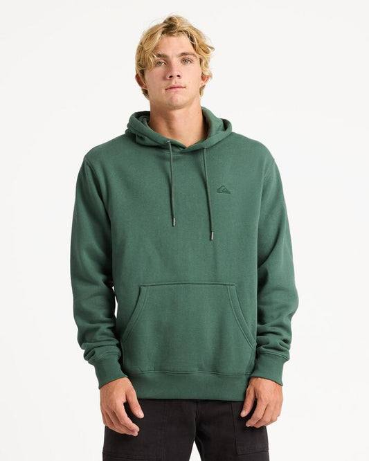 Image of a model wearing Outerwear. Product name - Quiksilver Mens Salt Water Pullover Hoodie Forest in Forest colour by brand - Quiksilver