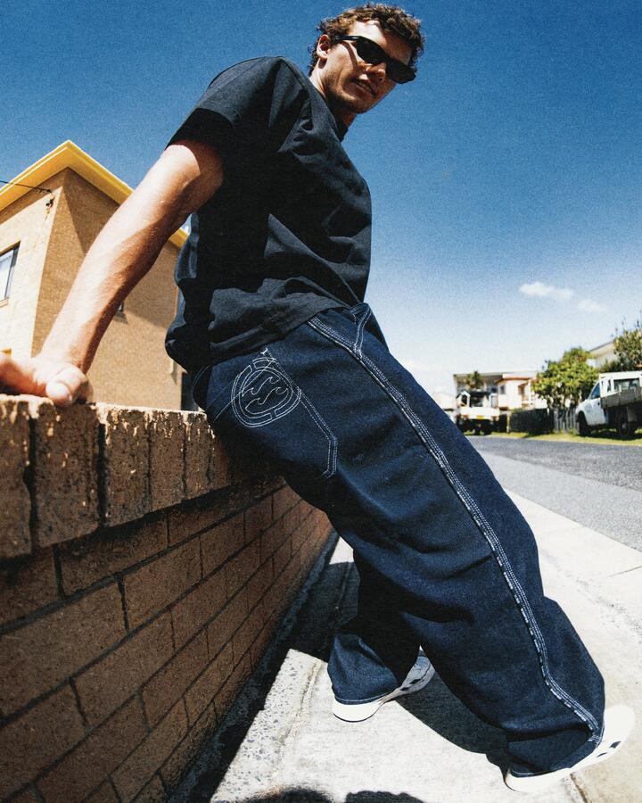 Image of Jeans. Product name - Billabong Mens Spec 73 Chrome Baggy Denim Pants Dark Denim in Dark Denim colour by brand - Billabong