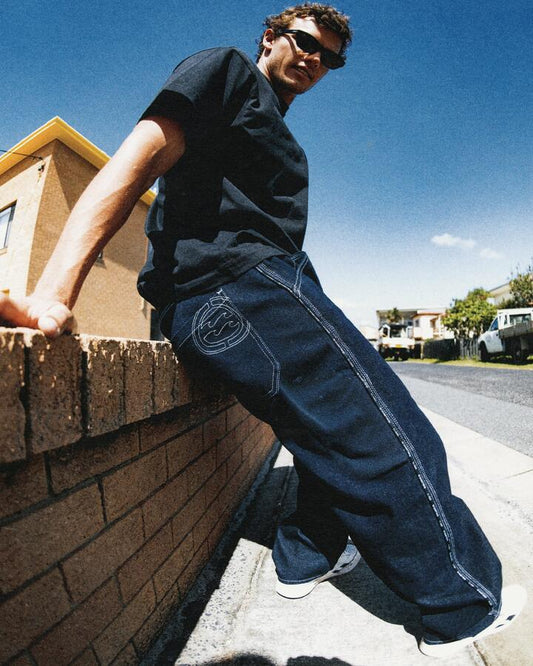 Image of Jeans. Product name - Billabong Mens Spec 73 Chrome Baggy Denim Pants Dark Denim in Dark Denim colour by brand - Billabong