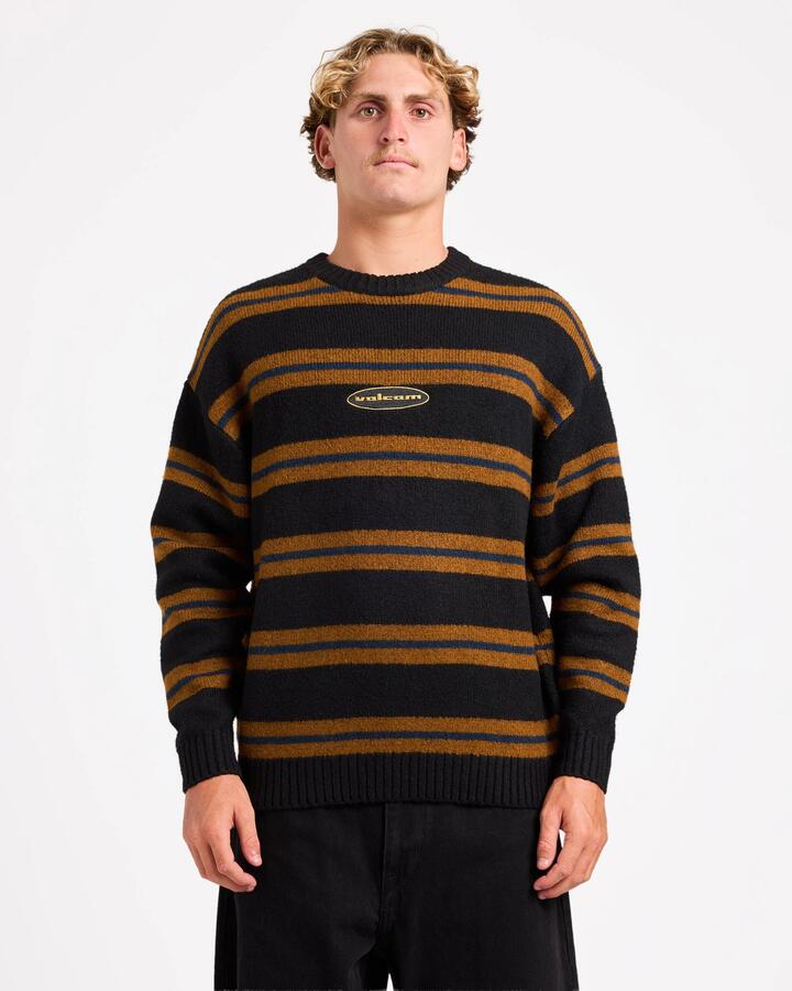 Image of Accessories. Product name - Volcom Mens Striperstand Crew Neck Black in Black colour by brand - Volcom