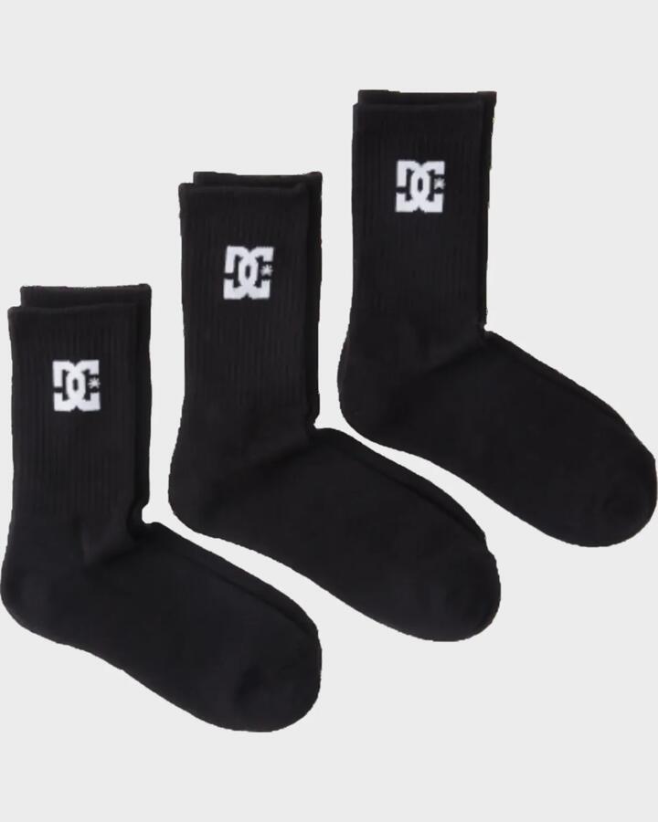Image of Socks. Product name - DC Shoes Mens Dc 3-Pack Crew Socks Black in Black colour by brand - DC Shoes
