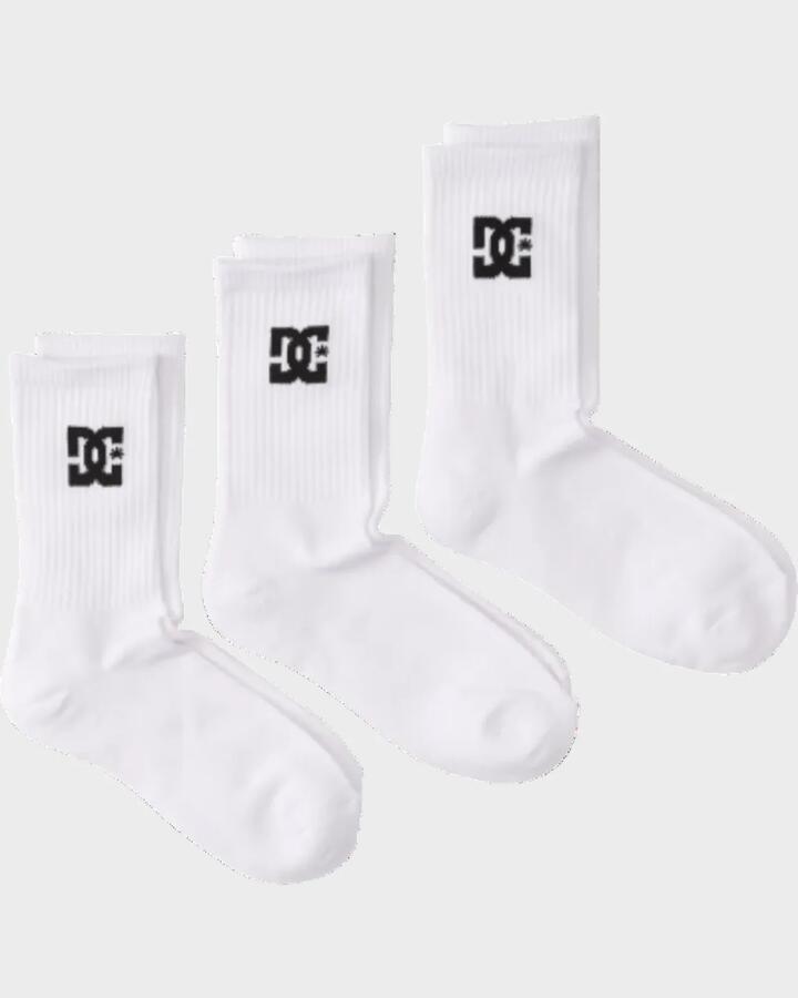 Image of Socks. Product name - DC Shoes Mens Dc 3-Pack Crew Socks Snow White in Snow White colour by brand - DC Shoes