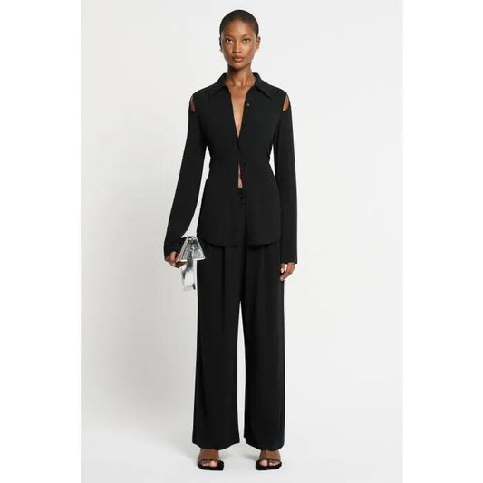 Image of a model wearing Pants. Productname: Delta Pant in Noir colour by brand - sass and bide