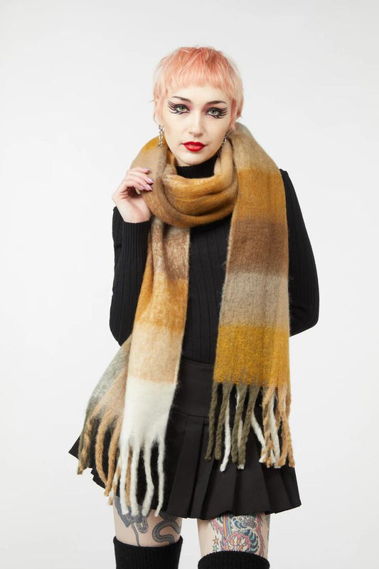 Image of Scarves & Shawls. Productname: Snuggle Check Scarf in Chocolate colour by brand - Dangerfield