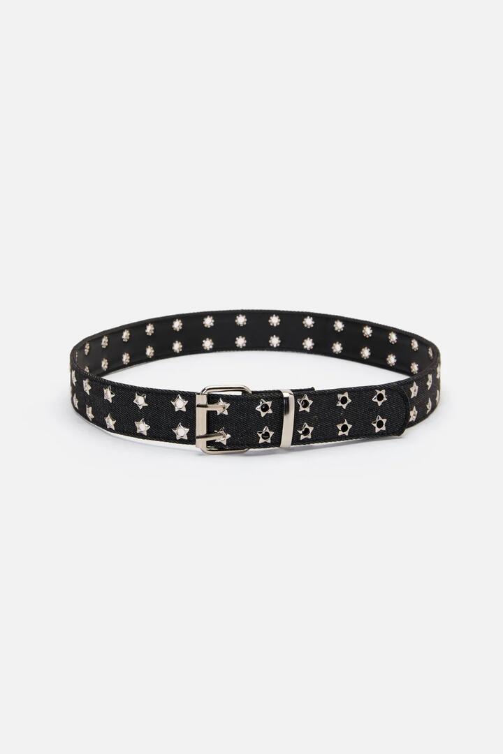 Image of Jeans. Productname: Star Eyelet Black Denim Belt in Black colour by brand - Black Friday