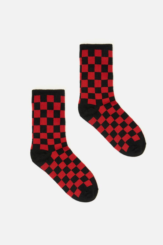 Image of Socks. Productname: Red Checkerboard Socks in Red colour by brand - Dangerfield