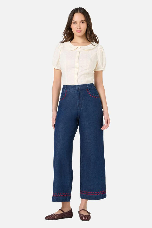 Image of Jeans. Productname: Sweet Heart Embroidered Jean in Dark Denim colour by brand - Princess Highway