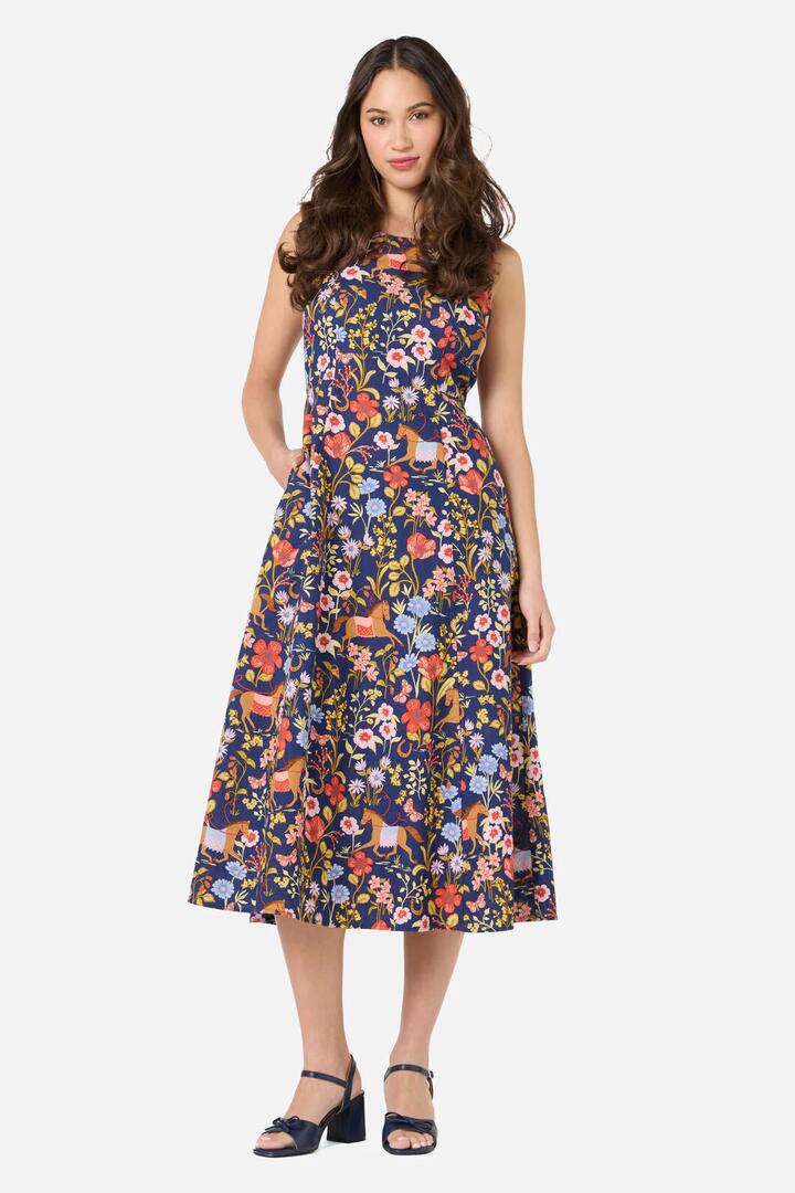 Image of Dresses. Productname: Fancy Horses Midi Dress in Navy colour by brand - Princess Highway