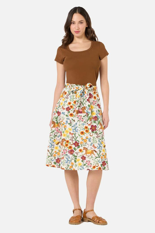 Image of a model wearing Skirts. Productname: Fancy Horses Skirt in Cream colour by brand - Princess Highway
