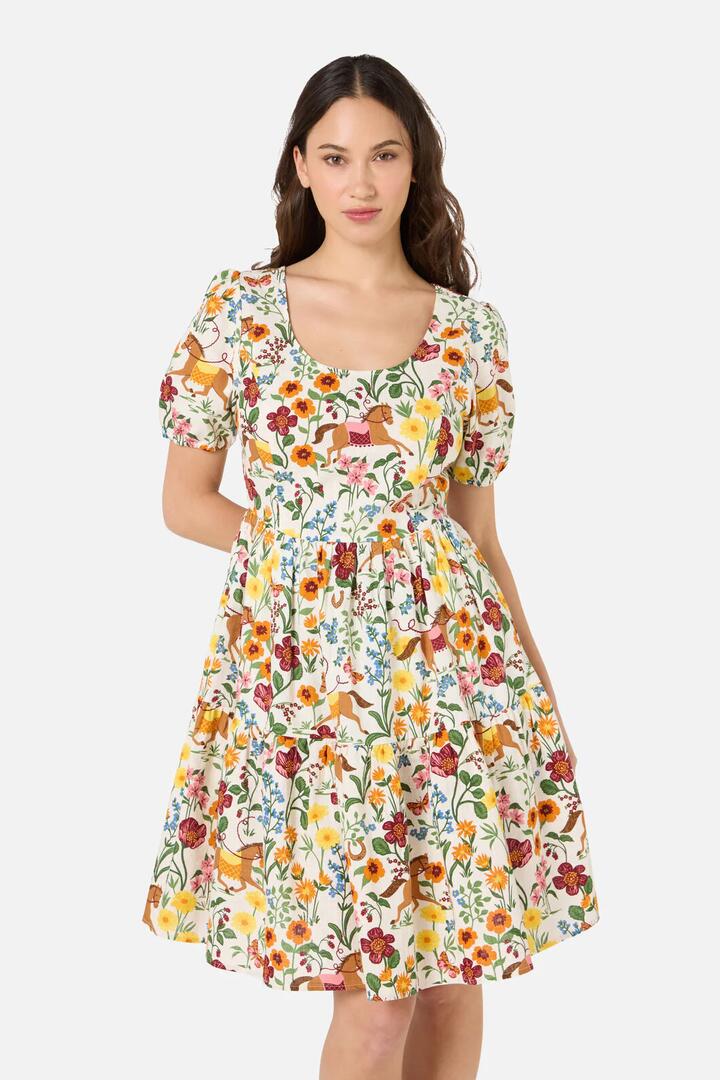 Image of Dresses. Productname: Fancy Horses Tiered Mini Dress in Cream colour by brand - Princess Highway