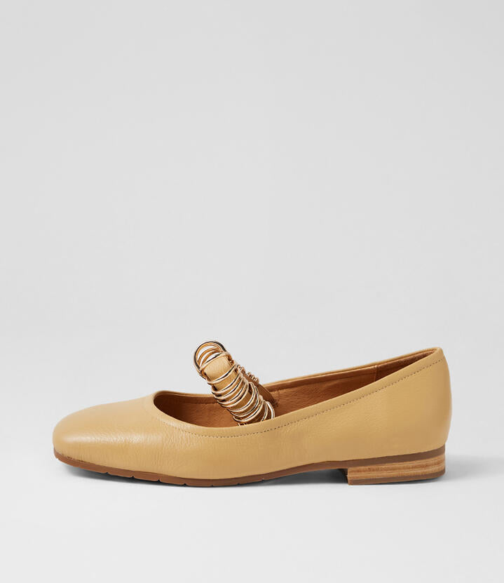 Image of Shoes. Productname: Perky Butter Leather Flat Shoes in Butter colour by brand - MIDAS