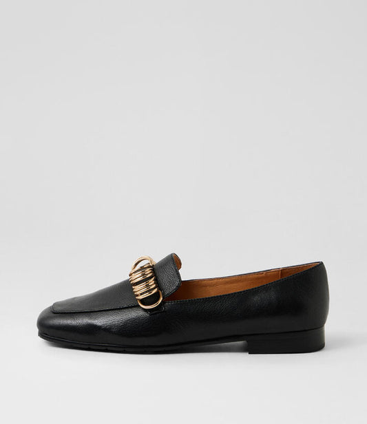 Image of Flats. Product name - Paray Black Leather Loafers in Black-Black Heel colour by brand - MIDAS