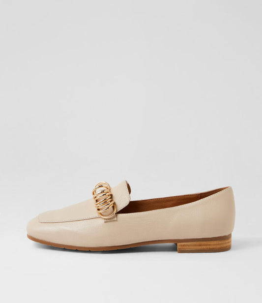 Image of Flats. Product name - Paray Vanilla Leather Loafers in Vanilla colour by brand - MIDAS
