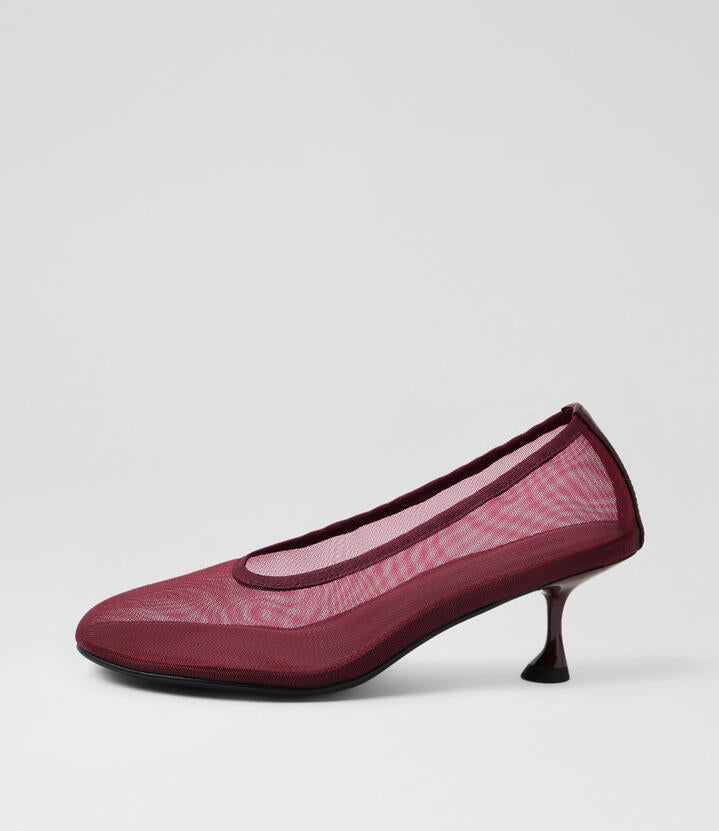 Image of Heels. Productname: Abright Burgundy Mesh Heels in Burgundy colour by brand - MOLLINI