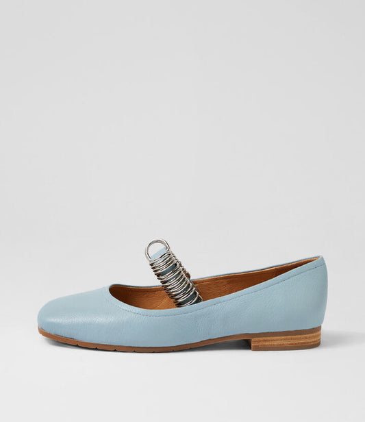 Image of Jeans. Productname: Perky Denim Leather Flat Shoes in Denim colour by brand - MIDAS