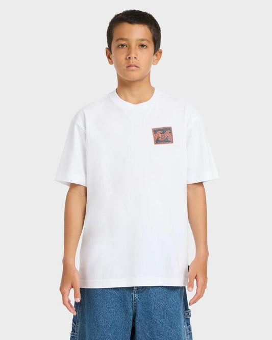 Image of a model wearing Tops. Productname: billabong - Boys 8-16 Crayon Wave T-Shirt - White - in White colour by brand - billabong