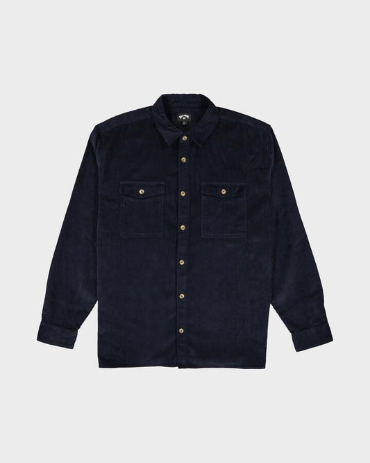 Image of a model wearing Tops. Productname: billabong - Mens Bong Days Long Sleeve Shirt - Navy - in Navy colour by brand - billabong