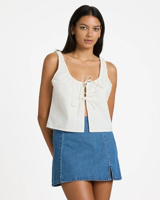 Image of a model wearing Tops. Productname: rvca - Womens Ray Tank Top - Cloud - in Cloud colour by brand - rvca