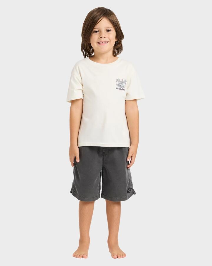 Image of a model wearing Tops. Productname: billabong - Toddlers Rush To T-Shirt - Off White - in Off White colour by brand - billabong