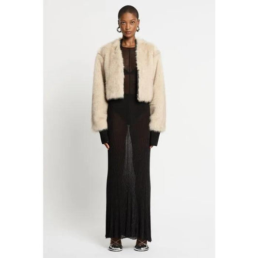 Image of a model wearing Outerwear. Productname: Bayo Chubby Jacket in Natural Brown colour by brand - sass and bide