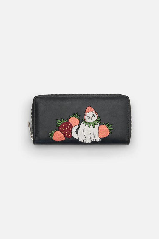 Image of Wallets & Money Clips. Productname: Strawberry Cat Wallet in Black colour by brand - Dangerfield