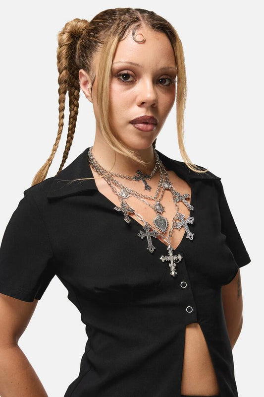 Image of Necklaces. Productname: Crosses Necklace Set in Silver colour by brand - Dangerfield