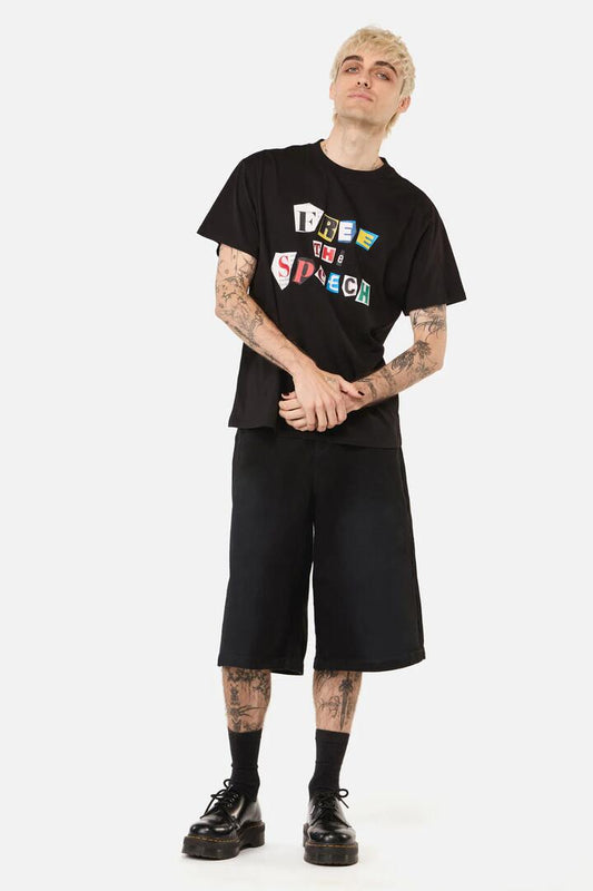 Image of a model wearing Tops. Productname: Free Speech Unisex Tee in White colour by brand - Pulp Kitchen