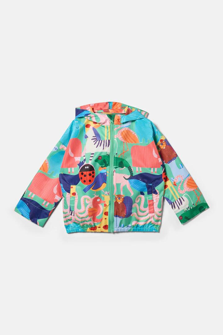Image of a model wearing Rain Coats. Product name - Zoo Tropics Kids Raincoat in Green colour by brand - Gorman