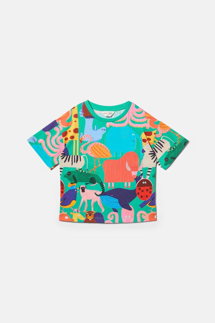 Image of a model wearing Tops. Productname: Zoo Tropics Kids T-Shirt in Green colour by brand - Gorman