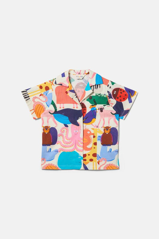 Image of a model wearing Tops. Productname: Zoo Tropics Kids Shirt in Cream colour by brand - Gorman