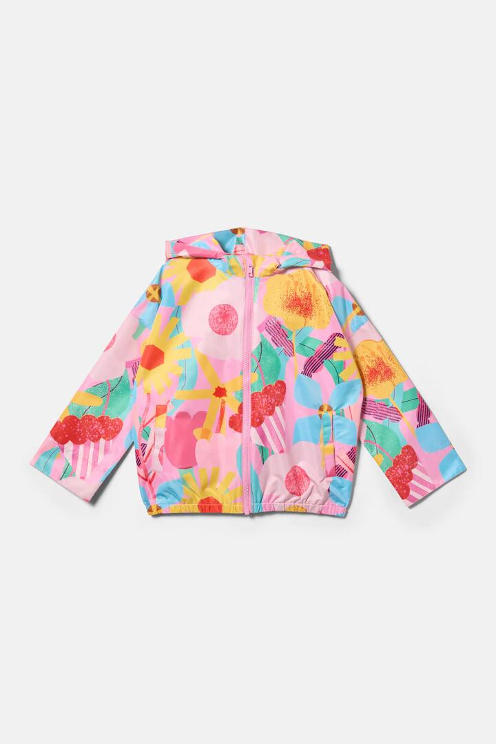 Image of a model wearing Rain Coats. Product name - Cut Paste Floral Kids Raincoat in Pink colour by brand - Gorman