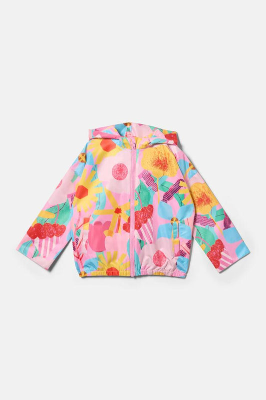 Image of a model wearing Rain Coats. Productname: Cut Paste Floral Kids Raincoat in Pink colour by brand - Gorman