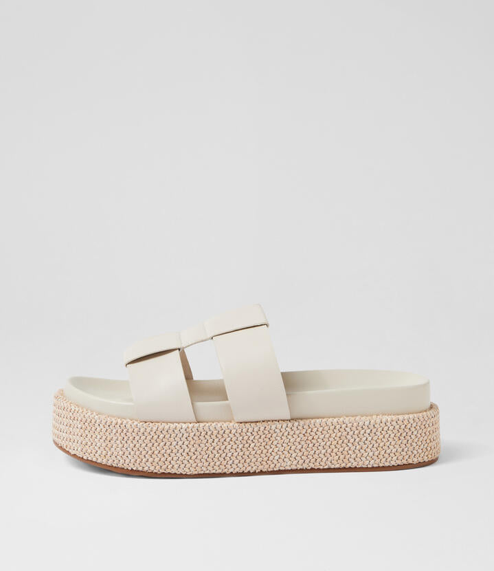 Image of Slippers. Productname: Tida Cream Leather Woven Slides in Cream colour by brand - MOLLINI