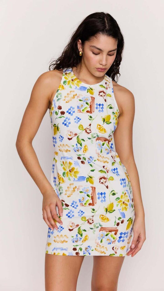 Image of Dresses. Product name - Mediterranean Print Open Back Mini Dress in Picnic Print colour by brand - MINKPINK