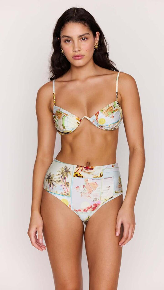 Image of Swimwear. Product name - Palm Print Underwire Bikini Bra Top in Vintage Postcards colour by brand - MINKPINK