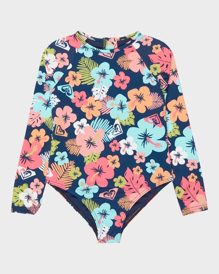 Image of Coats & Jackets. Product name - Roxy Girls 2-7 Morning Flower One Piece Rash Vest Mood Indigo Morning Flowers Tw in Mood Indigo Morning Flowers Tw colour by brand - Roxy