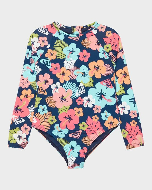 Image of Coats & Jackets. Product name - Roxy Girls 2-7 Morning Flower One Piece Rash Vest Mood Indigo Morning Flowers Tw in Mood Indigo Morning Flowers Tw colour by brand - Roxy